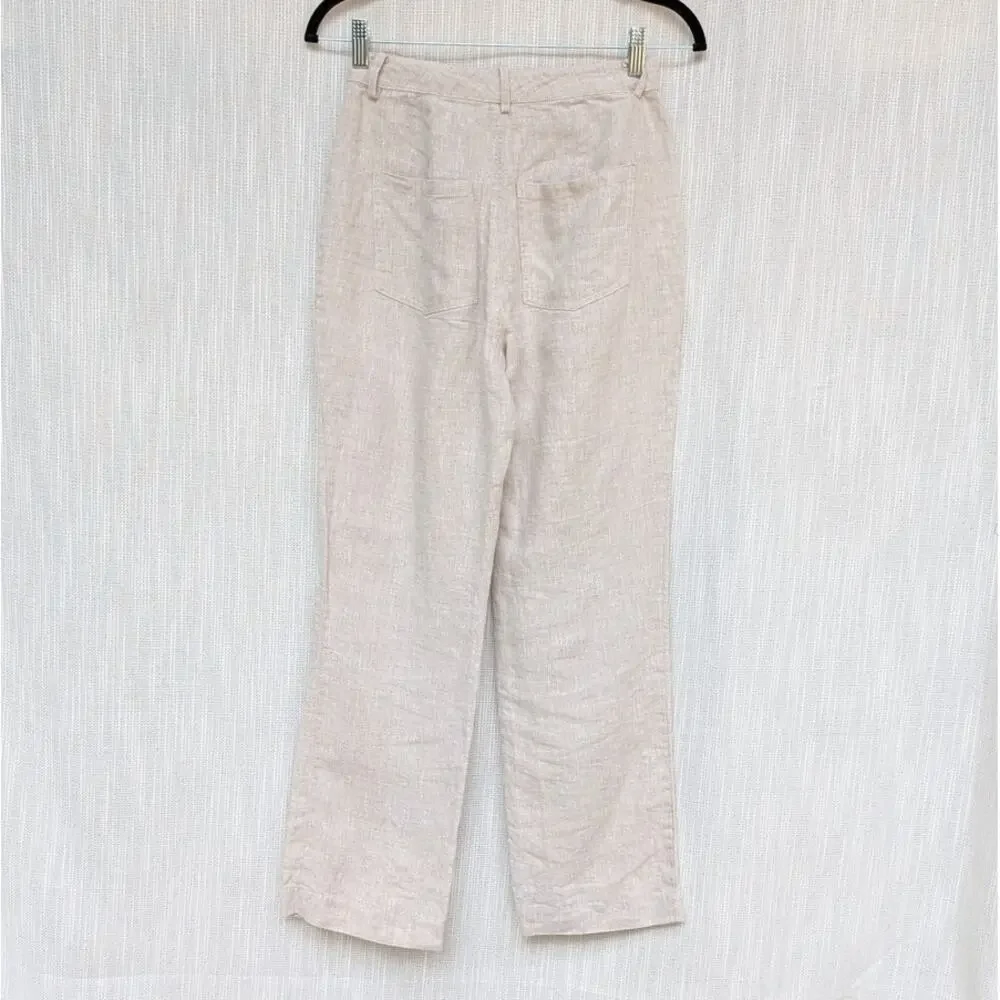 Reformation Freddie High-Rise Straight-Leg Natural 100% Linen Pants, size 2